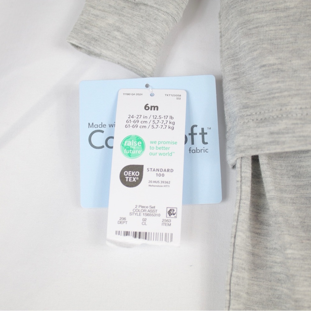 Carters Gray 2 Piece Long Sleeve Pajama Shirt & Pants Set Kids Size 6mo. - Picture 4 of 7